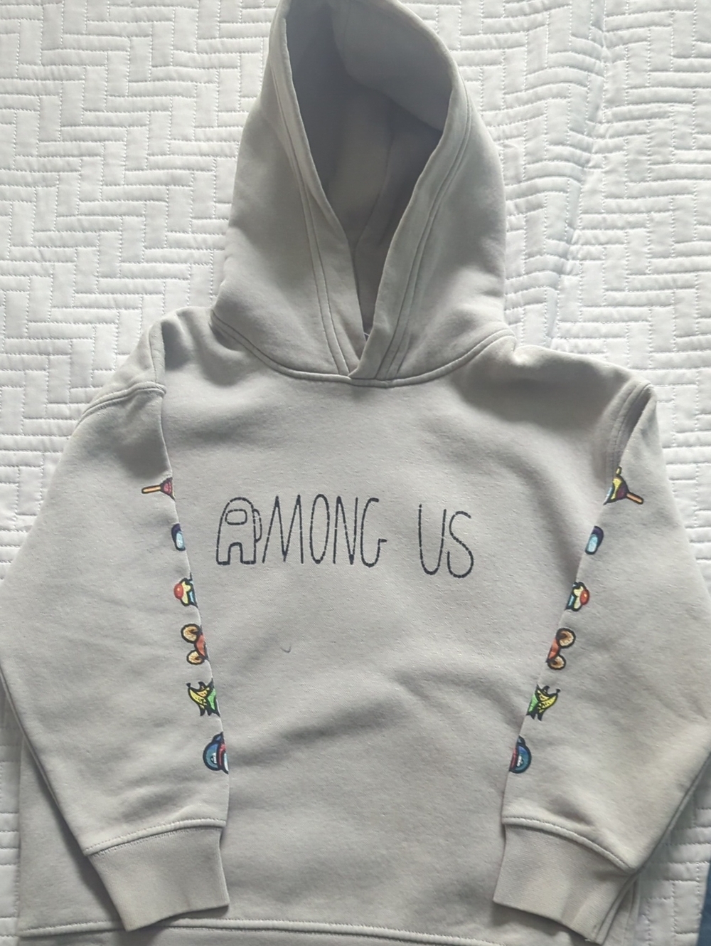 Zara Light Gray Among Us Hooded Sweatshirt with Colorful Sleeve Accents